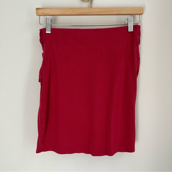 [express] ribbed stretch double tie knot wrap mini skirt red S - Picture 2 of 5